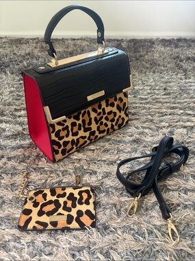 Dune London Black Croc & Leopard Haircalf Satchel Crossbody Bag with Coin Purse